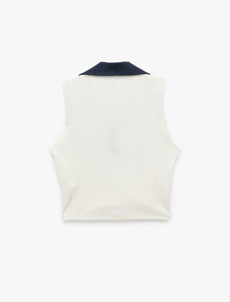 Slim Fit Polo Yaka Baskılı Kolsuz Crop Spor Atlet